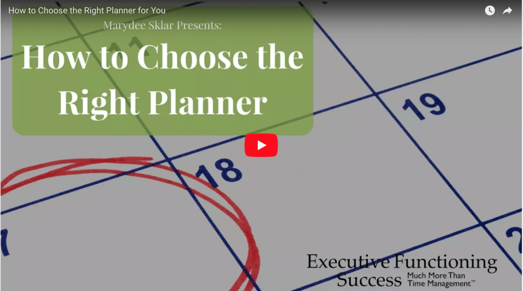 Free Webinar on executive functions and choosing a planner