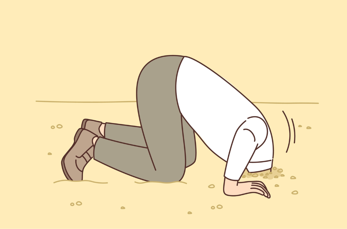 Graphic image of man with his head in the sand